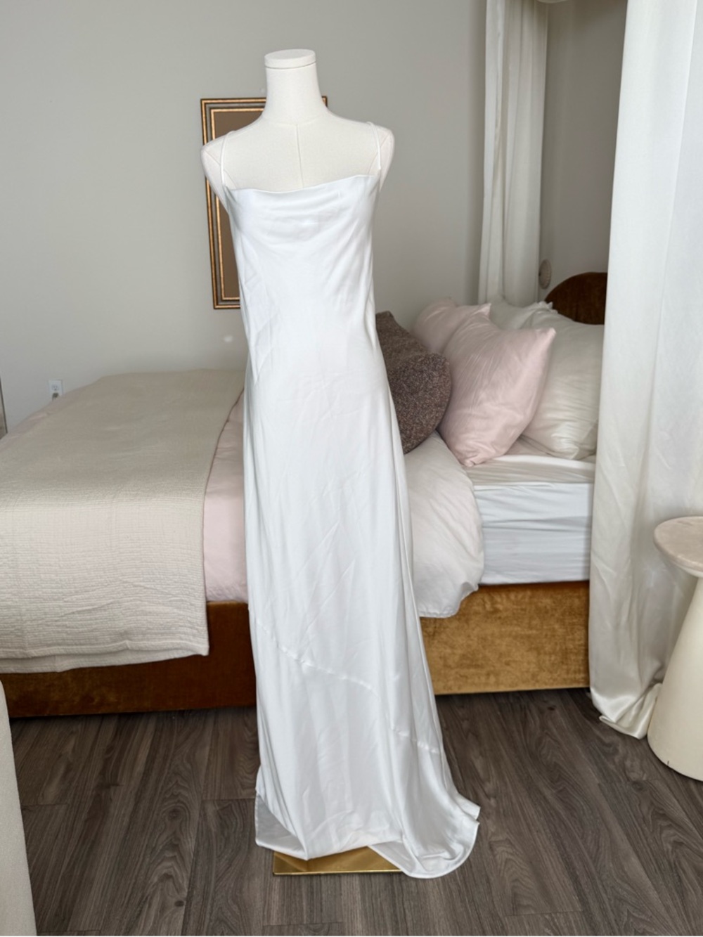 show me your mumu ivory satin slip maxi dress bridal guest bias cut medium